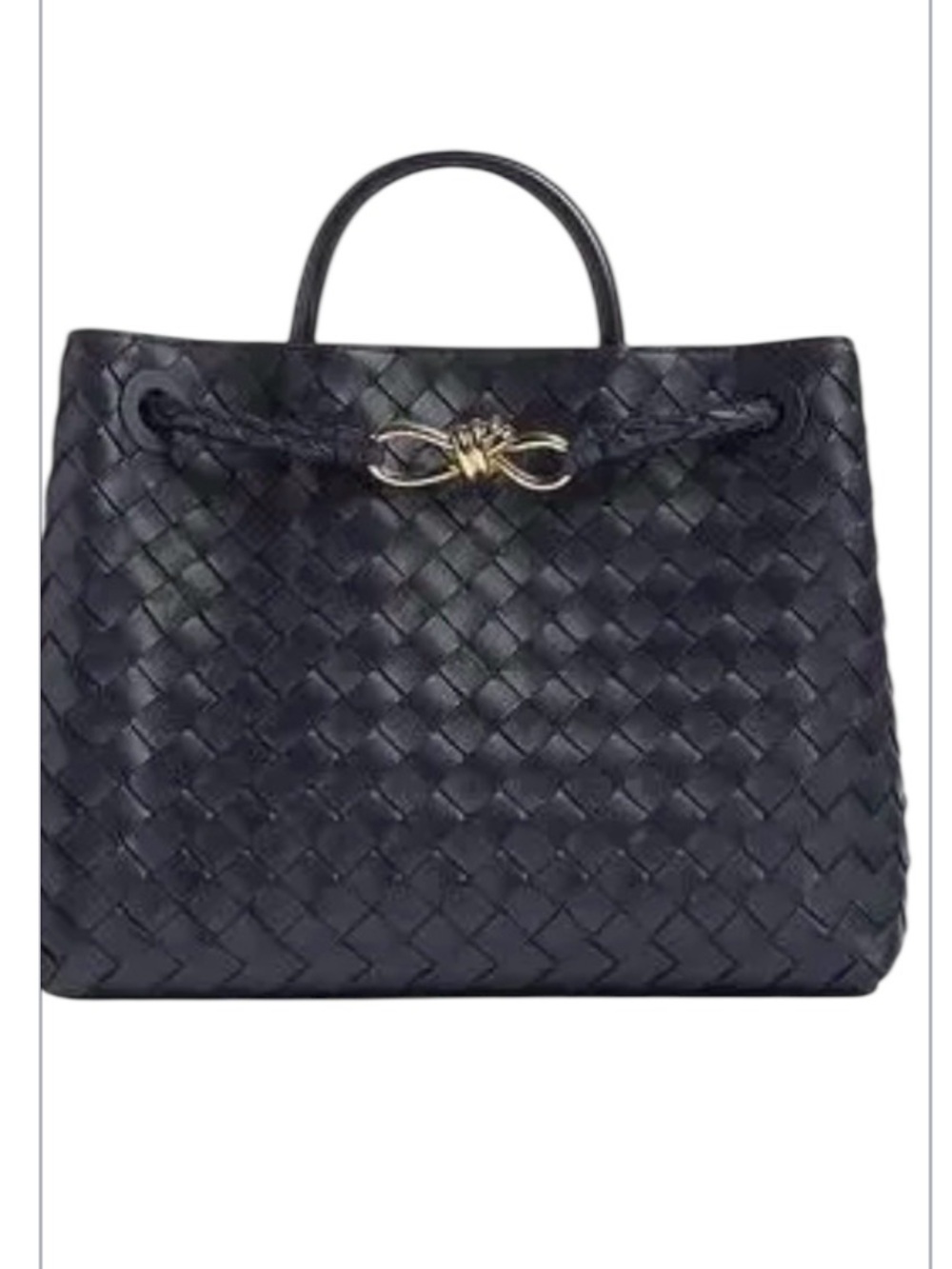 Bottega Veneta Black Woven Leather Tote with Gold Knot Hardware